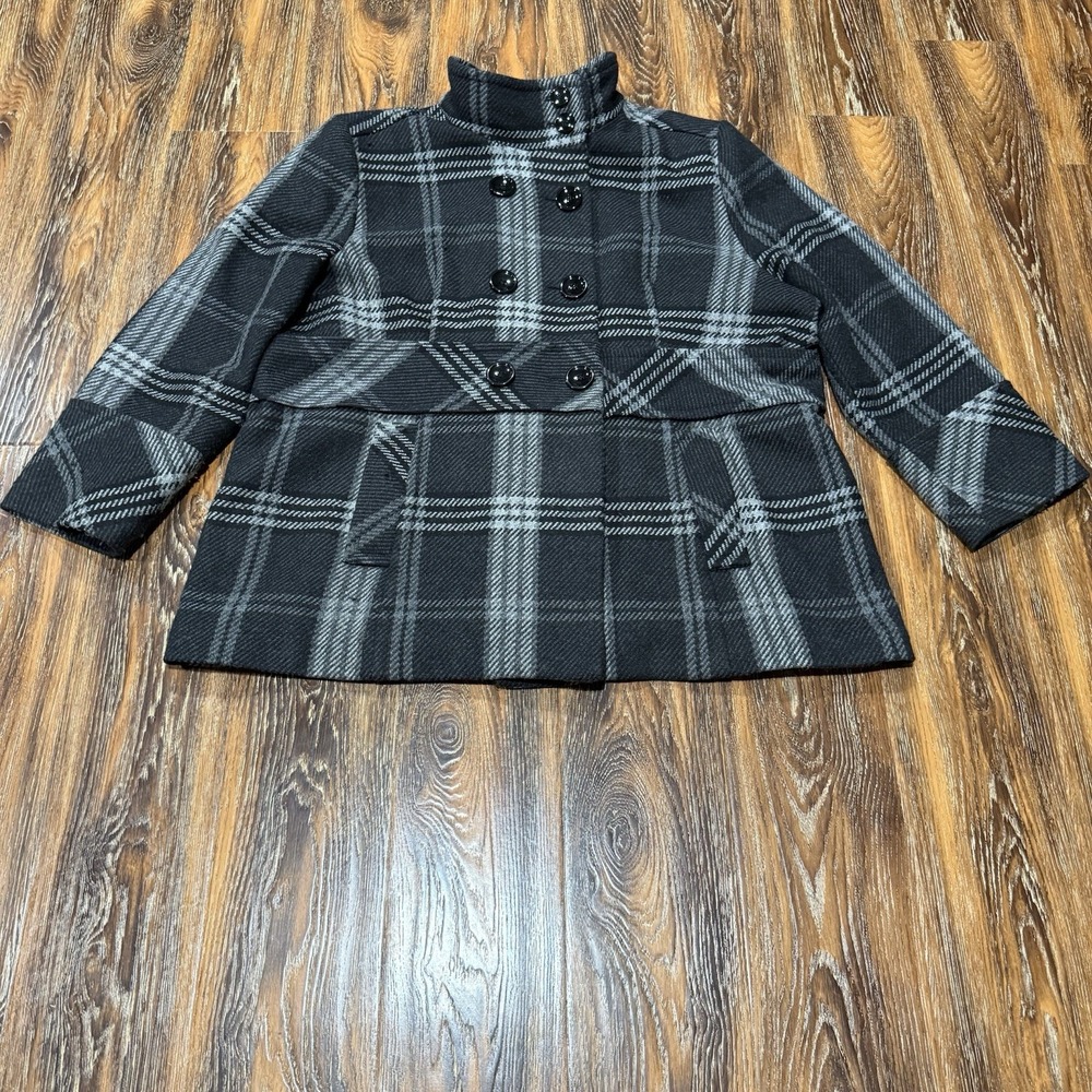 Braetan Wool Blend Coat Women's 1X 2X Black Double‎ Breasted Pleated Pockets